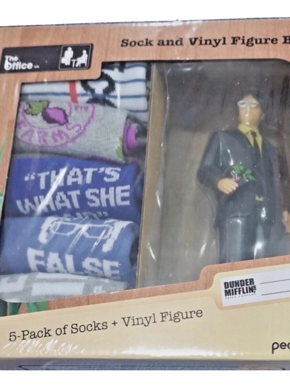 The Office set of five packs of socks and vinyl figure